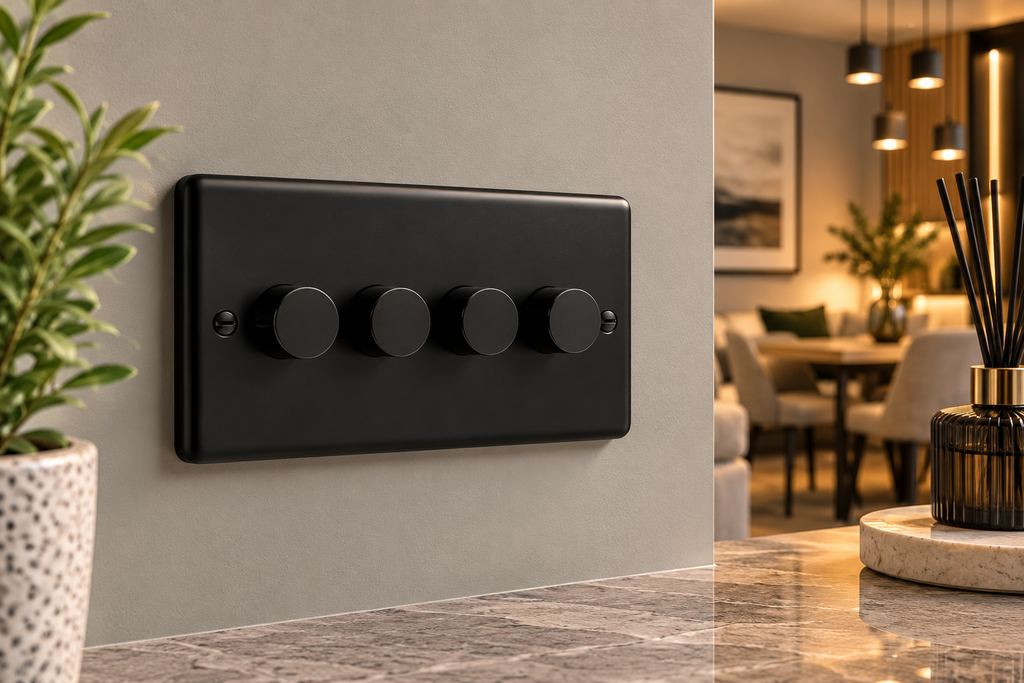 Windsor Matt Black 250W 4 Gang Push 2 Way Dimmer - W13MBB