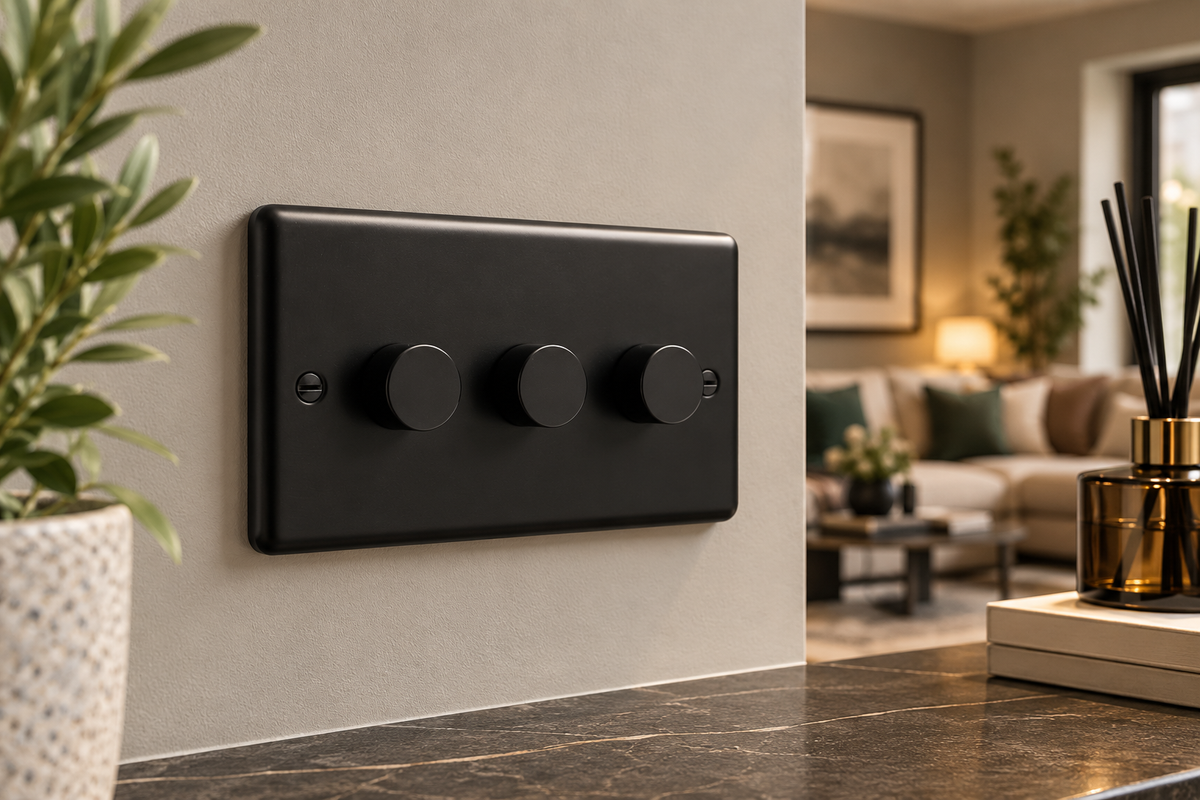 Windsor Matt Black 250W 3 Gang Push 2 Way Dimmer - W12MBB
