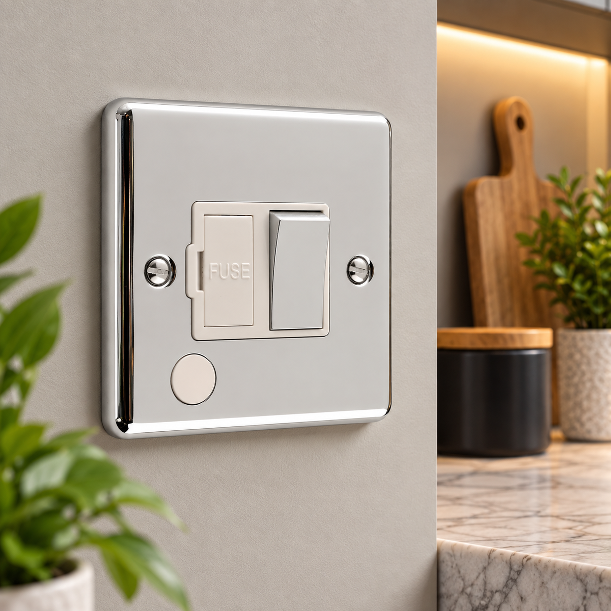 Polished Chrome 13A Switched Fuse Spur - W38PCW