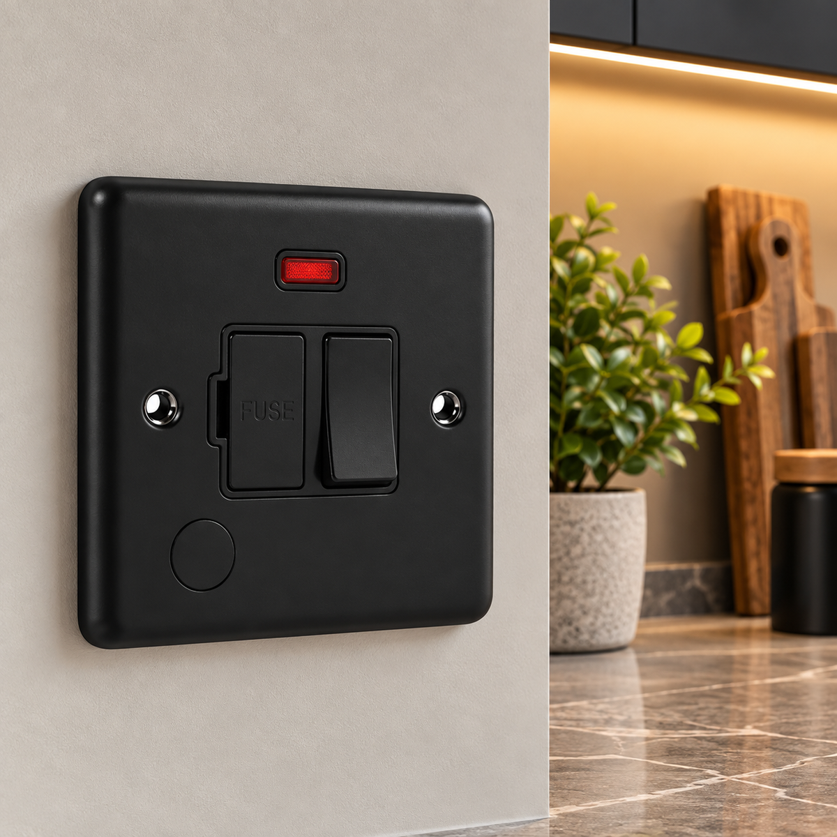 Matt Black 13a Switched Fuse Spur with Neon - W39MBB