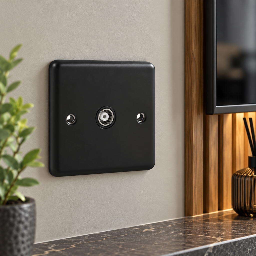 Matt Black 1 Gang TV Coax Outlet - W42MBB