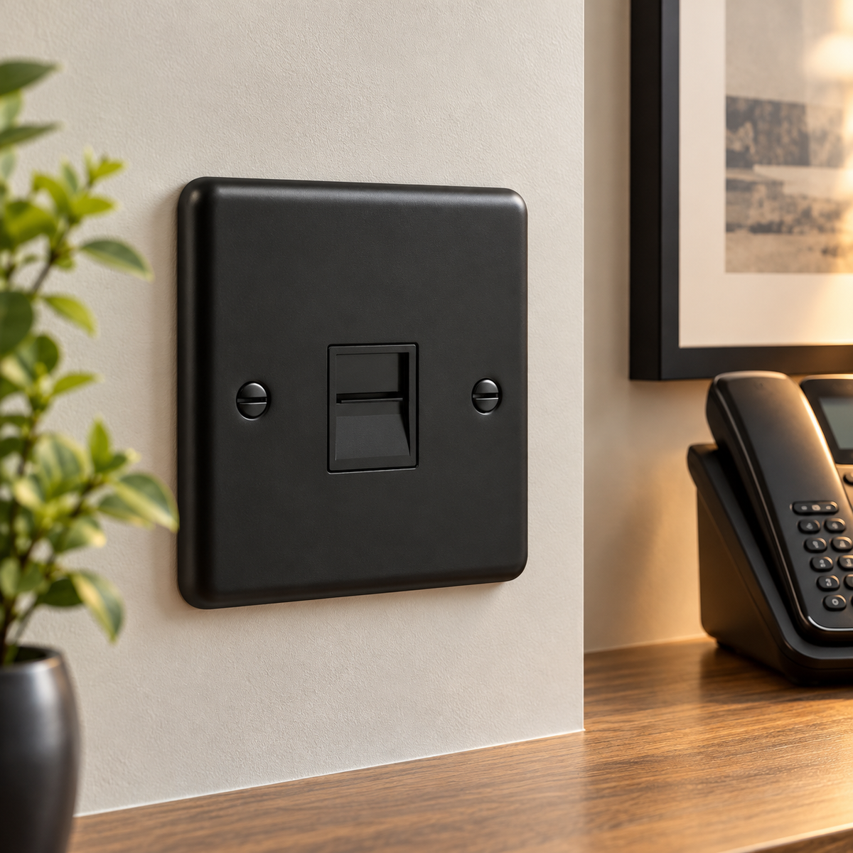 Matt Black Telephone Master Socket - W45MBB