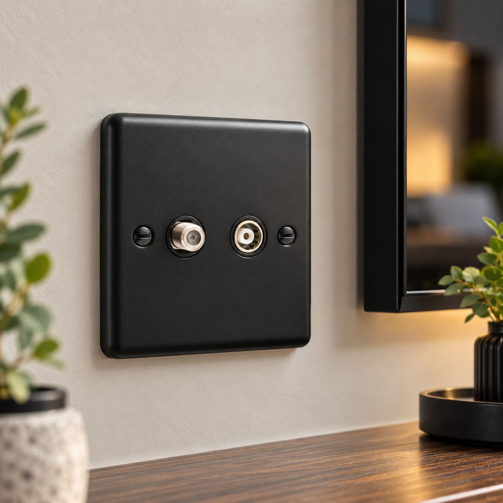 Windsor Matt Black 1 Gang TV & Satellite Socket - W54MBB