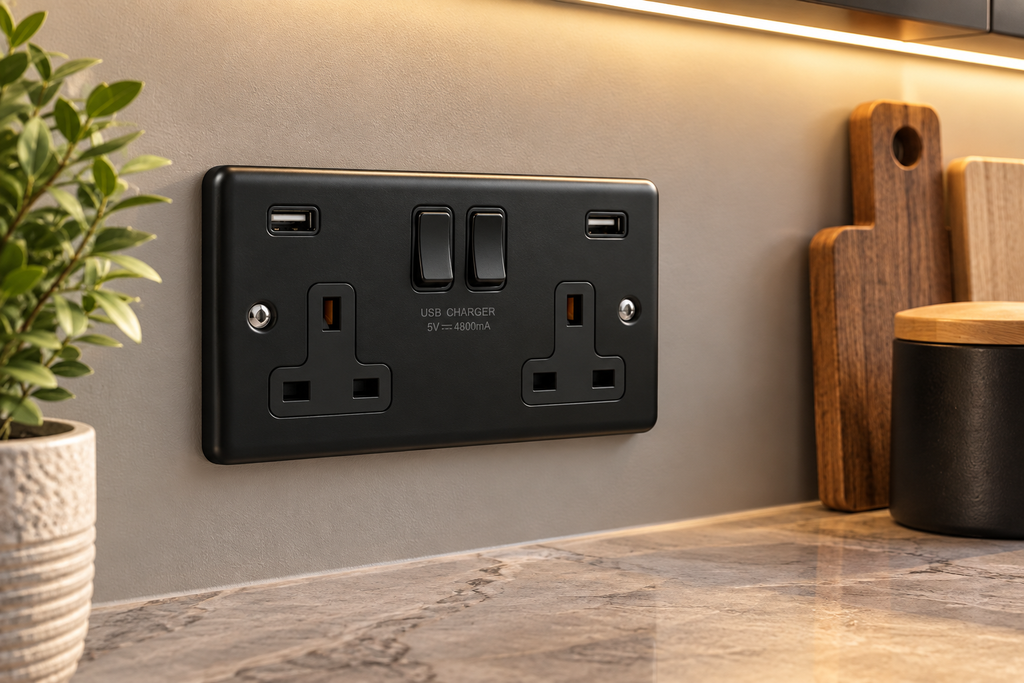 Matt Black USB 2 Gang DP Socket 13a - W66MBB